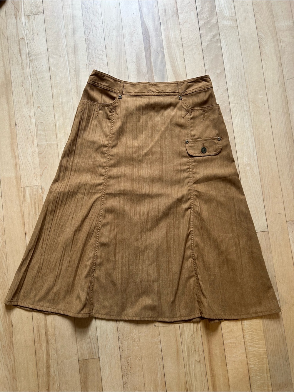 Textured Tan A-Line Midi Skirt